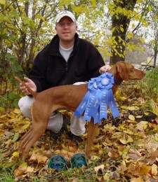 Jon & Rio -- 1st Place, Open Derby & Walking Derby, Vizsla Club of IL Field Trial, September 2005